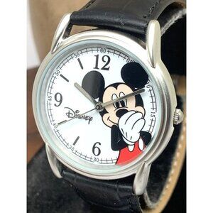 Disney Women's Watch Mickey Mouse White Dial Quartz Black Leather 35mm W…